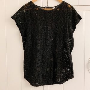 h&m black lace short sleeved shirt, size 12